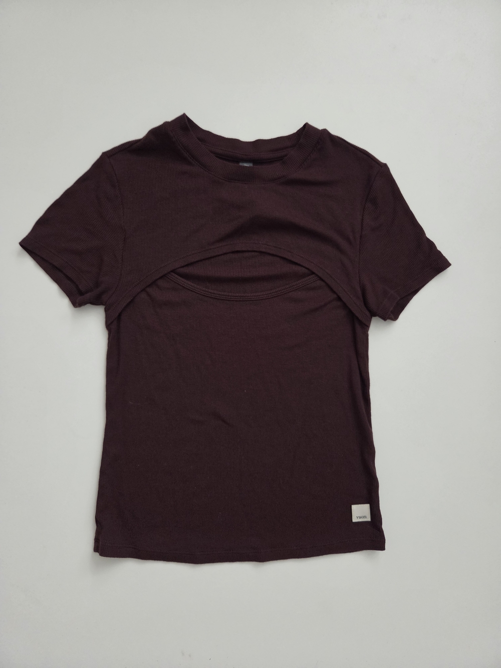 Vuori Ribbed Cutout Short Sleeve Top Brown Size S